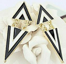 Triangolo Smaltato Piccoli Pendenti Nero Bianco Dorato Nuovo