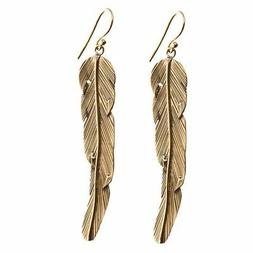 Tribali Ottone Color Oro Etnici Piuma Lunga Pendente