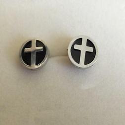 Uomo Bottone Acciaio E Nero Con Croce Incisa - 164 V