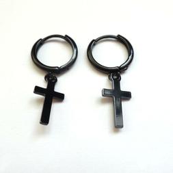 Uomo Cerchi Colore Acciaio Nero Con Croce Classica Pendente 