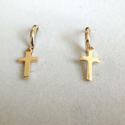 Uomo Cerchi Colore Oro Con Piccola Croce Pendente - 422 Bb