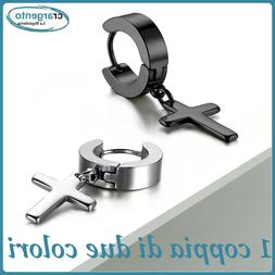 Uomo Cerchio Con Pendente Croce Orecchino Cerchietto Acciaio