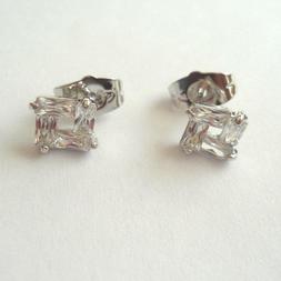 Uomo Donna Bottone Quadrato Colore Argento Zirconi Bianchi 6