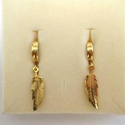 Uomo Donna Cerchi Acciaio Colore Oro Con Piuma Pendente - 2 