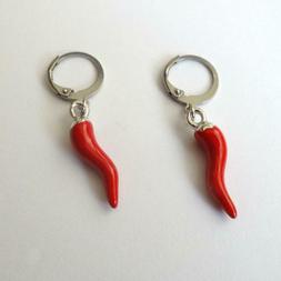 Uomo Donna Cerchi Acciaio Inox Con Corno Rosso Pendente - 83