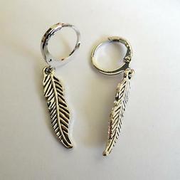 Uomo Donna Cerchi Colore Argento Con Piuma Pendente - 17 T