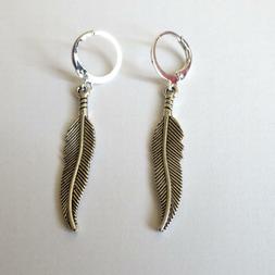 Uomo Donna Cerchi Colore Argento Con Grande Piuma Pendente -