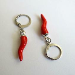 Uomo Donna Cerchi Colore Argento Con Corno Rosso Pendente - 
