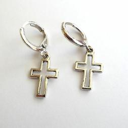 Uomo Donna Cerchi Colore Argento Con Croce Traforata Pendent