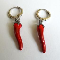 Uomo Donna Cerchi Colore Argento Con Corno Rosso Pendente - 