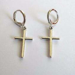 Uomo Donna Cerchi Colore Argento Con Croce Classica Pendente