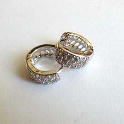 Uomo Donna Cerchi Colore Argento Con Zirconi Bianchi 1,4 Cm 