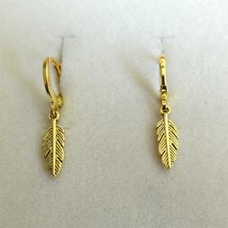 Uomo Donna Cerchi Colore Oro Con Mini Piuma Pendente - 20 V