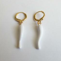 Uomo Donna Cerchi Colore Oro Con Corno Bianco Pendente - 209