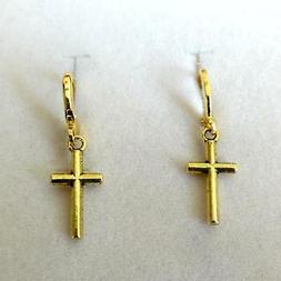 Uomo Donna Cerchi Colore Oro Con Croce Classica Pendente  - 