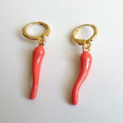 Uomo Donna Cerchi Colore Oro Con Corno Rosa Pendente - 212 B