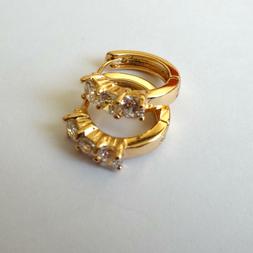 Uomo Donna Cerchi Colore Oro Con 3 Zirconi Bianchi 1,4 Cm - 