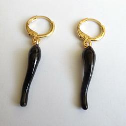 Uomo Donna Cerchi Colore Oro Con Corno Nero Pendente - 210 B