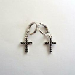 Uomo Donna Cerchi Colore Oro Croce Pendente Con Zirconi Neri