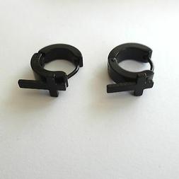 Uomo Donna Cerchi In  Acciaio Inox Nero Con Croce 1,4 Cm - 4