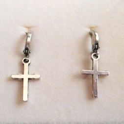 Uomo Donna Cerchi Retr&ograve; Colore Argento Con Croce Classica 1