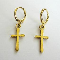 Uomo Donna Cerchi Retr&ograve; Colore Oro Con Croce Classica Pende