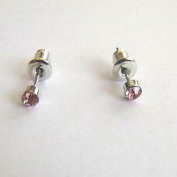 Uomo Donna Punto Luce Colore Argento Con Zircone Rosa - 3 Mm