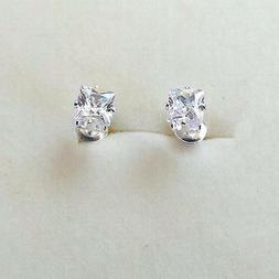 Uomo Donna Punto Luce Colore Argento Zircone Bianco Quadrato