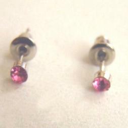 Uomo Donna Punto Luce Colore Argento Con Zircone Rosa - 3 Mm