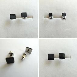 Uomo Donna Punto Luce In Acciaio Nero  Quadrato 4 - 6 - 8 Mm