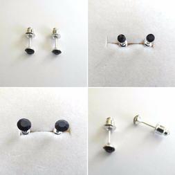 Uomo Punto Luce Colore Argento Zircone Nero Tondo  4 - 5 - 6