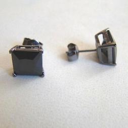 Uomo Punto Luce In Argento 925 Nero Zircone Nero Quadrato 9 