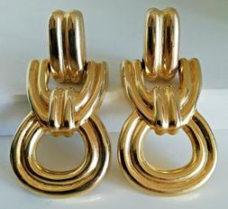 Vintage '80s Design Gold Rock Pendants Earrings