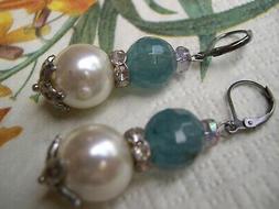 Vintage Acquamarina E Perle Earrings
