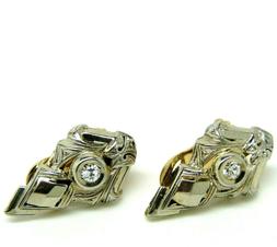 Vintage Anni '50 Geometrici Oro Bianco Massiccio 18 Kt Con D