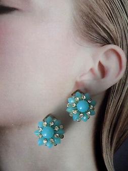 Vintage Anni 60 A Clip Fiorellini Azzurri Strass  - J8