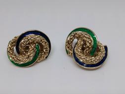 Vintage Clip Tono E Smalti Verde E Blu