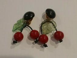 Vintage Di Bigiotteria - A Clip - Anni '50 Ciliegie Rosso, P