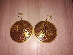 Vintage Pandenti A Cerchio/rotondi Colore Oro Con Pietre Ros