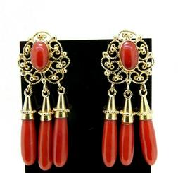 Vintage Pendenti Oro Massiccio 18 Kt Anni '50 Corallo Rosso 