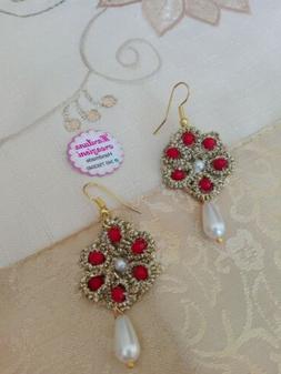 Oro Donna Pizzo Chiacchierino Uncinetto  Con Swarovski  Ross