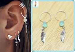 Orecchino argento cerchio Cerchietto con  con Piuma e strass