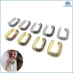 Orecchino da donna singolo mono a cerchio rettangolare picco