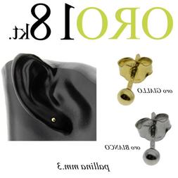 Orecchino pallina 3mm ORO bianco ORO giallo 750% 18kt. uomo 