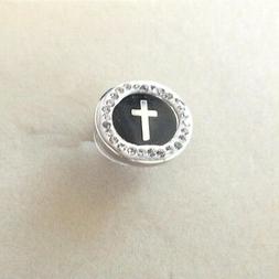 ORECCHINO PIERCING UOMO ACCIAIO E NERO CON CROCE E ZIRCONI B