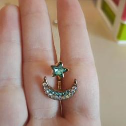 Orecchino stella e luna brillantinato azzurro e oro