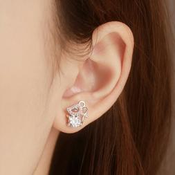 Orecchino topo d'argento piccolo strass splendente carino me