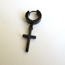 ORECCHINO UOMO DONNA CERCHIO  IN ACCIAIO NERO CON CROCE CLAS