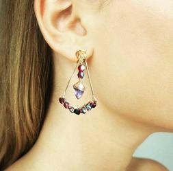 Oreccini eleganti con ametista naturale e cristallo ceco. Pr