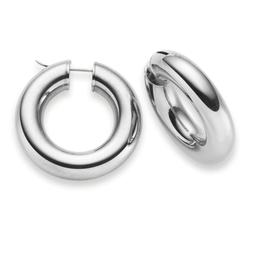 A Cerchio 35x8mm Di 585 Oro Bianco Rotondo Semplice Orecchin